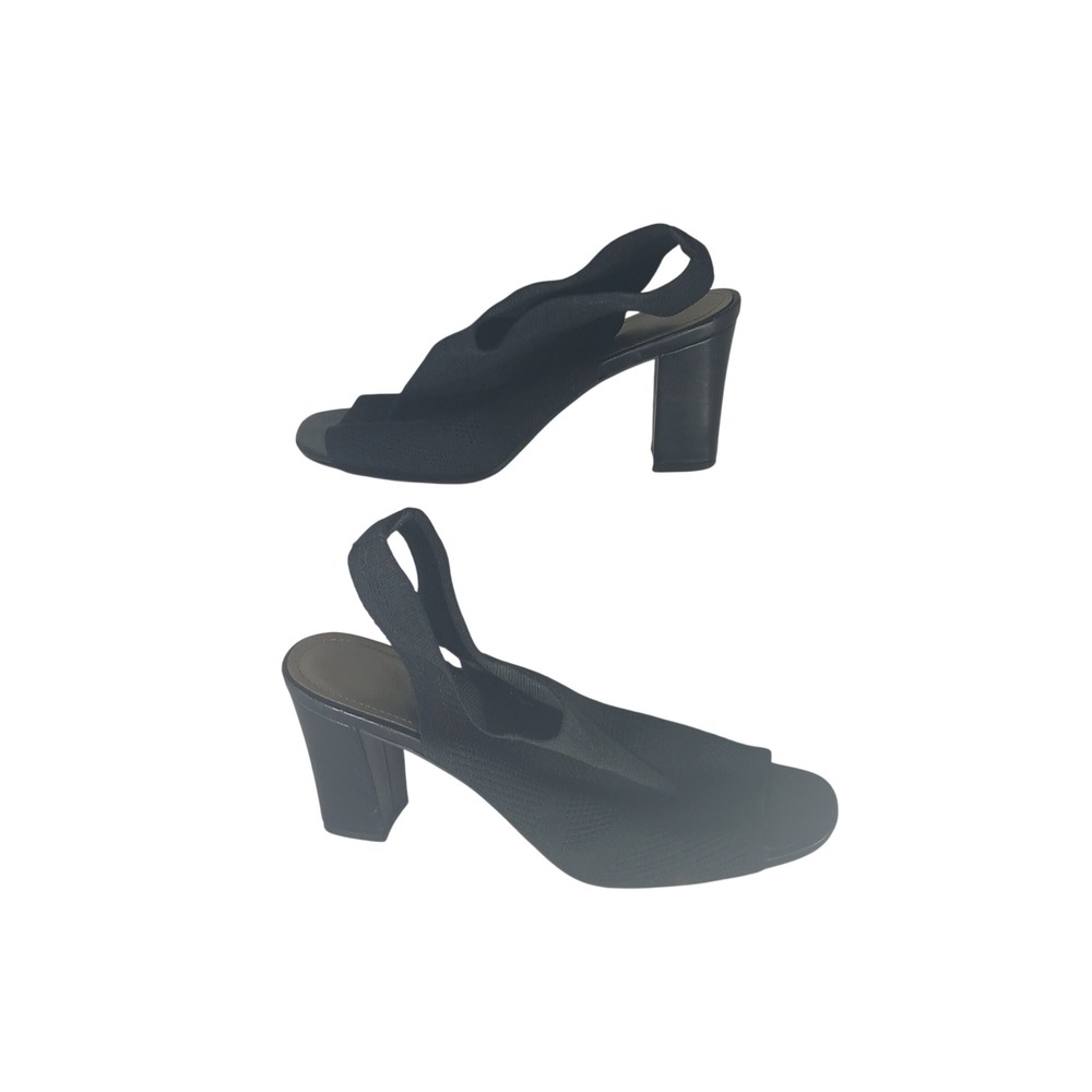 Impo Velancy Sandals 7.5 Black‎ Stretch Knit Slingback Block Heel Minimalist